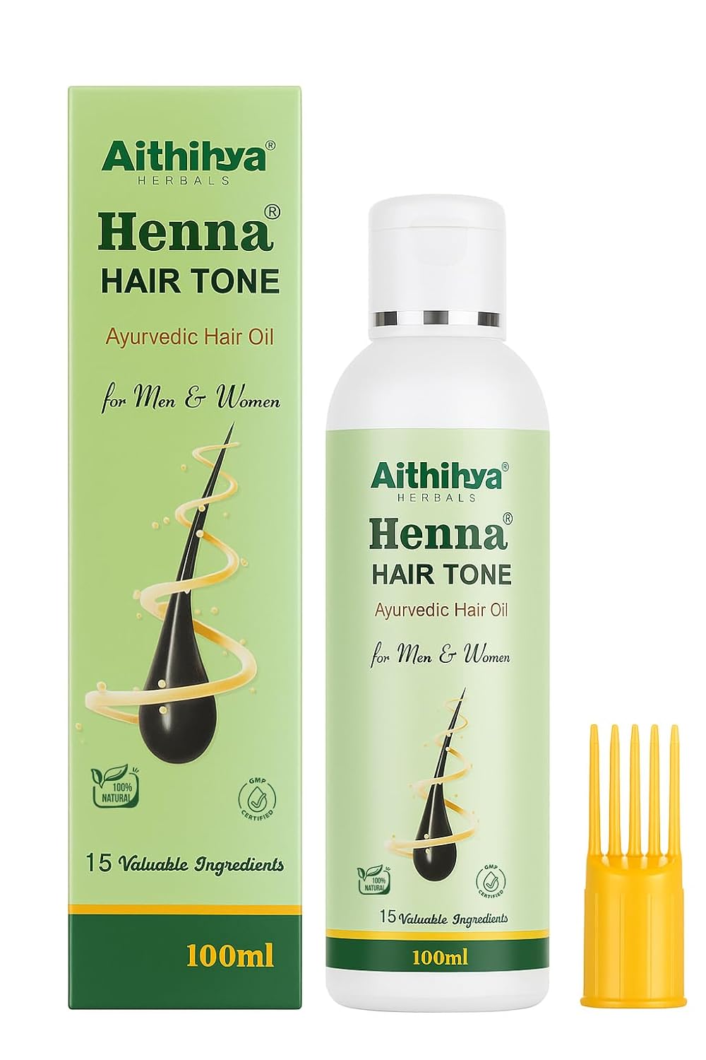 'Aithihya Herbals Henna Hair Tone Ayurvedic Oil 100 ml- gradual hair darkening, provides good sleep and hair growth- Natural, No Chemicals, Pure Ayurveda.