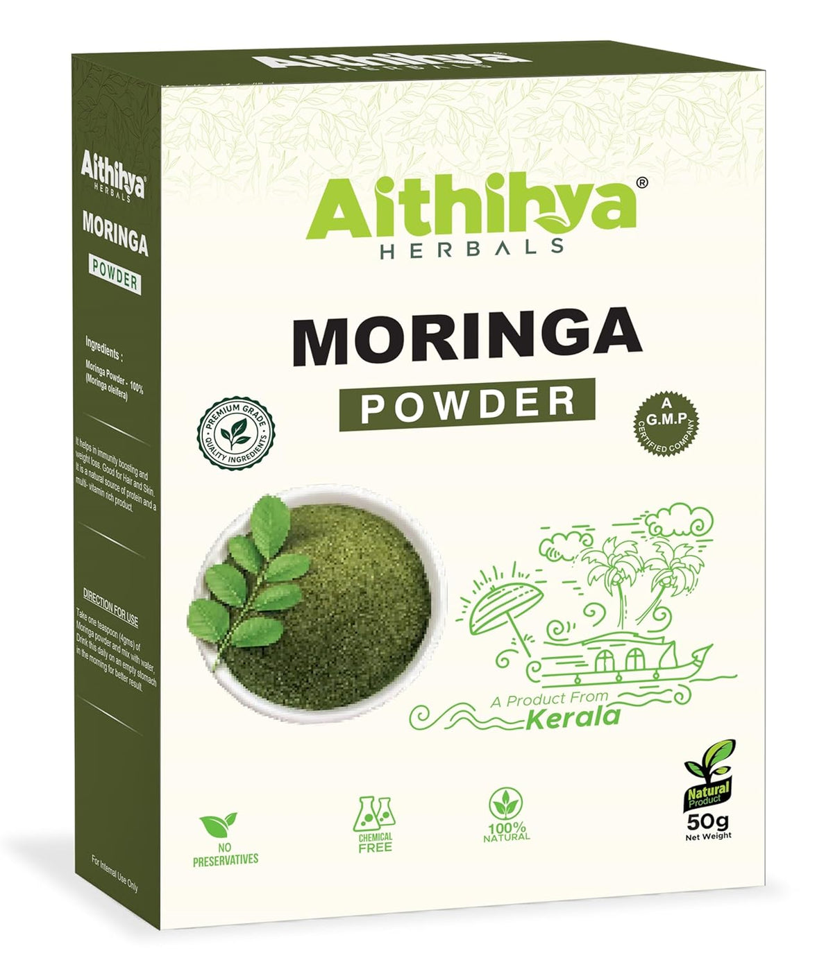 'Aithihya Herbals Moringa Leaf Powder| Pure Herbal Superfood | Detox, Immunity Support & Healthy Digestion | Rich Source of Vitamins & Minerals| 50 grams