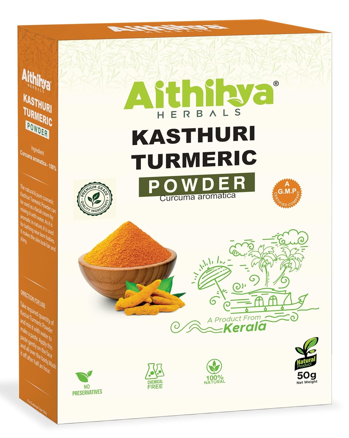 'Aithihya Herbals 100% Pure & Natural Kasturi Turmeric Powder | Chemical-Free Wild Turmeric for Glowing Skin & Face Care | Herbal Face Pack & Beauty Remedy | 50g