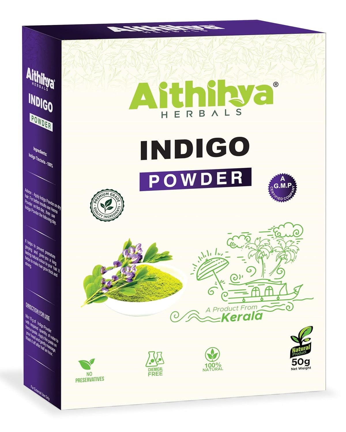 Herbals Indigo Powder Herbal Hair Dye | Pure Indigo Leaf Powder for Natural Black Hair Color | Suitable for Men & Women | No Synthetic Colours | 50g