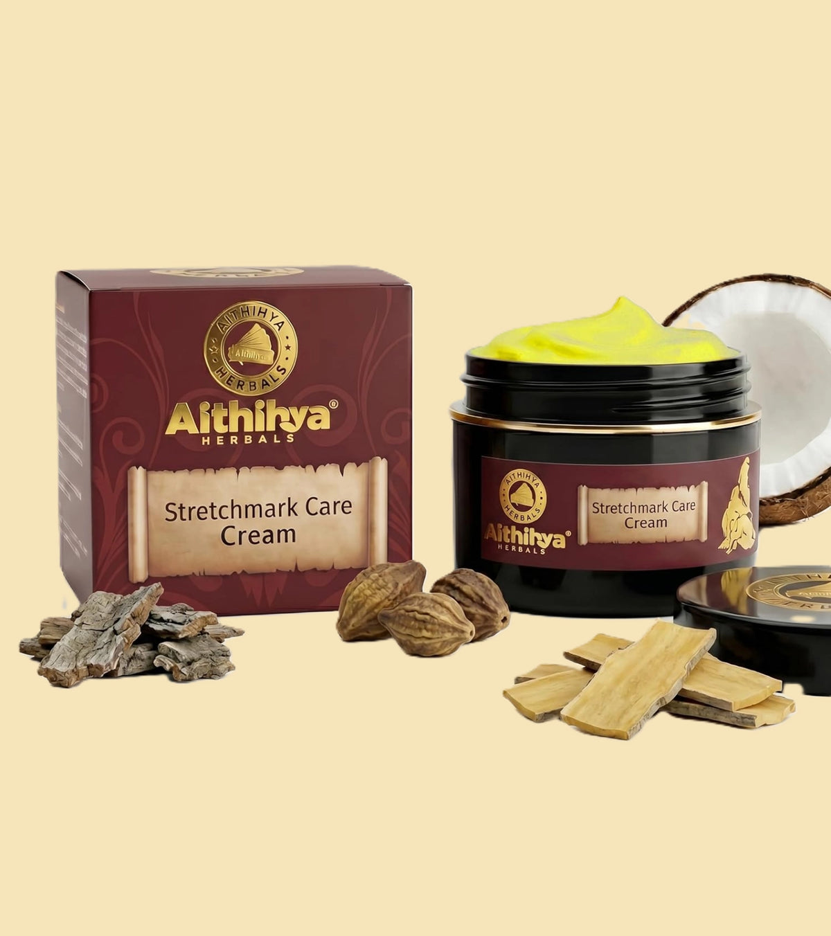 Aithihya Herbals Ayurvedic Stretch Mark Care Cream | Reduces Stretch Marks, Improves Skin Elasticity & Hydration | Herbal Formula for All Skin Types | 50g