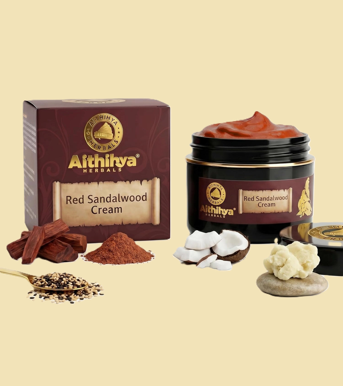 Aithihya Herbals Red Sandalwood Night Repair Cream (Raktha Chandan) – Anti-Aging, Brightening & Pigmentation Control | Reduces Dark Spots, Acne Marks & Tan for Even-Toned Skin | 50g